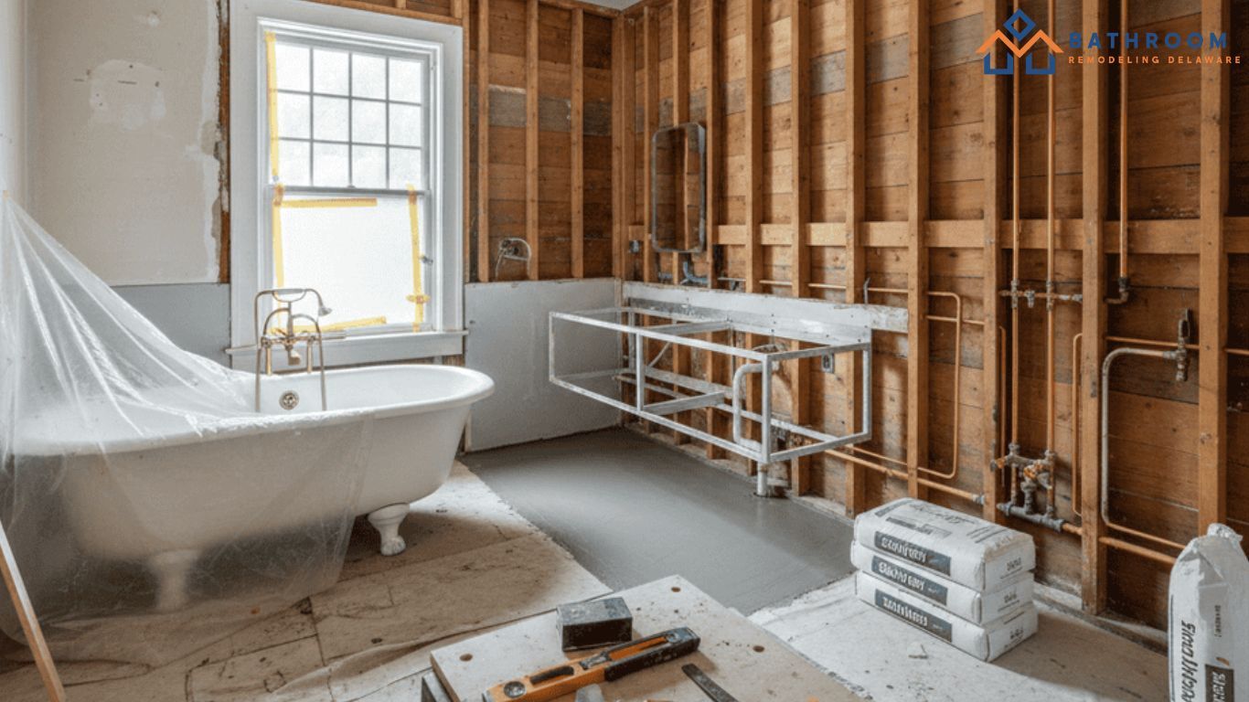 Bathroom remodeling solutions for older Delaware homes addressing uneven walls pipes and structural issues