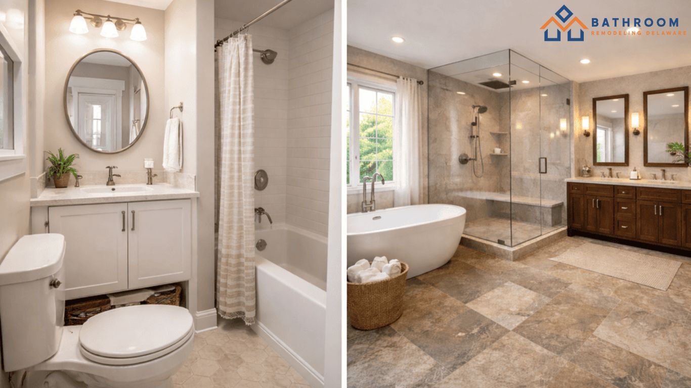 Bathroom remodeling design tailored to different Delaware home styles with custom tile color and fixture choices